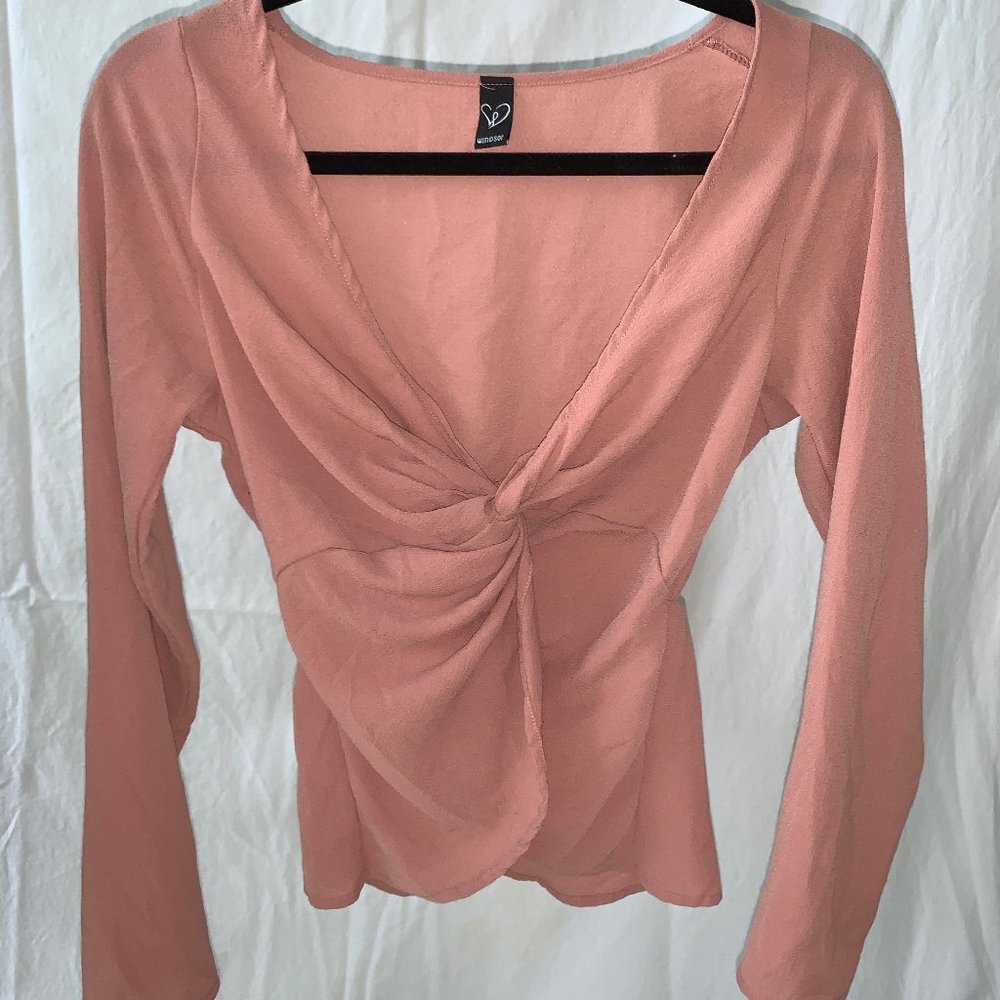 Windsor Long Sleeved Blush Front Knot Top